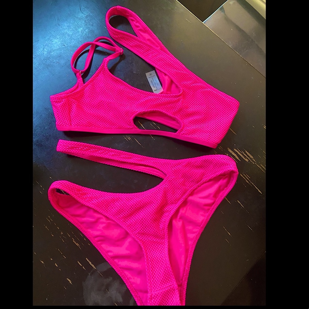 Fashion Nova hot pink asymmetrical bikini